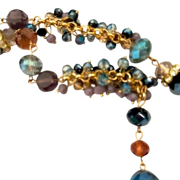 Vintage 1990’s multi shape faceted beads purple, blue & gold-tone Long necklace - Picture 8 of 9